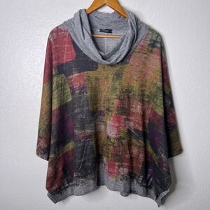 Inoah Womens Gray Abstract Artsy Cowl Neck Poncho Top Size Large